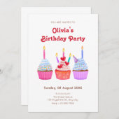 Invitation Fête de cupcakes dessinés à la main (Devant / Derrière)
