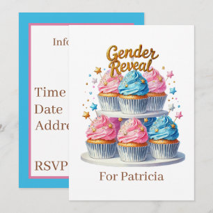 Invitation Fête de cupcakes pour la révélation du sexe mignon