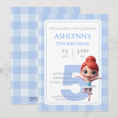 Invitation Fête de Danse Ballerina Bleue Personnalisée Annive (Devant / Derrière)