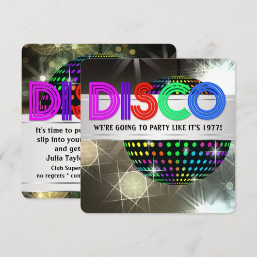 Invitation Fête de danse disco (Devant / Derrière)