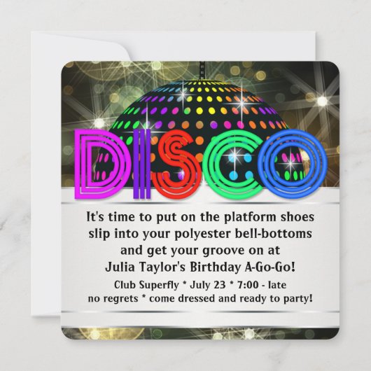 Invitation Fête de danse disco (Dos)