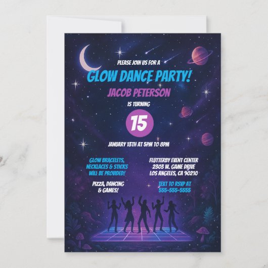 Invitation Fête de danse spatiale Ado avec silhouettes (Devant)