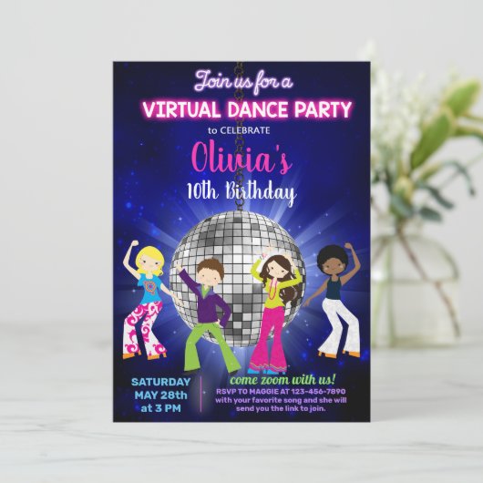 Invitation Fête de danses disco, soirée de danse virtuelle. (Debout devant)