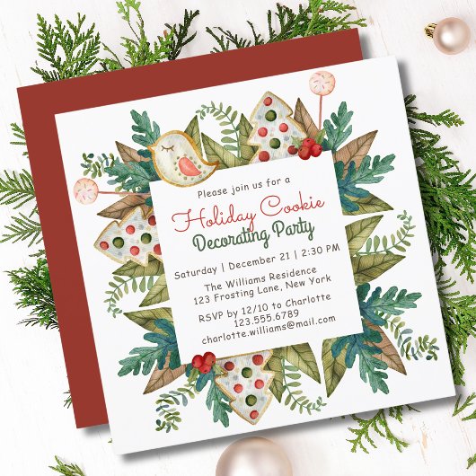 Invitation Fête de décoration de biscuits de Noël à l'aquarel