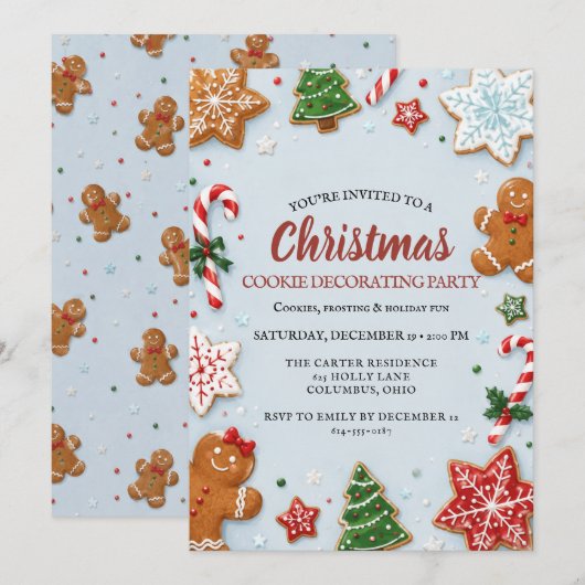 Invitation Fête de Décoration de Biscuits de Noël Aquarelle (Devant / Derrière)