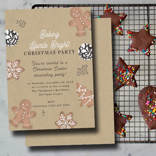 Invitation Fête de décoration de biscuits de Noël Kraft