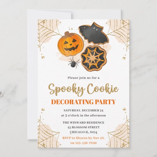 Invitation Fête de décoration de biscuits Halloween à l'aquar (Devant)