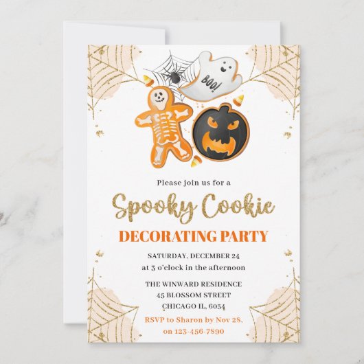 Invitation Fête de décoration de biscuits Halloween à l'aquar (Devant)