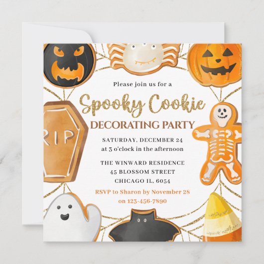 Invitation Fête de décoration de biscuits Halloween à l'aquar (Devant)