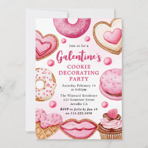 Invitation Fête de décoration de cookies Galentine à l'aquare
