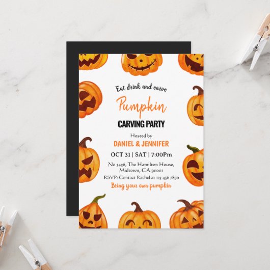 Invitation Fête de découpage de citrouille Halloween Jack O L (Devant/Arrière en situation)