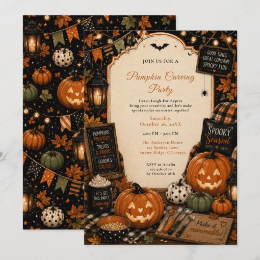 Invitation Fête de découpage de citrouilles (Devant / Derrière)