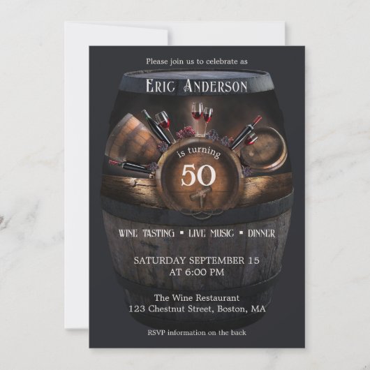 Invitation Fête de dégustation de vin d'anniversaire avec cod (Devant)