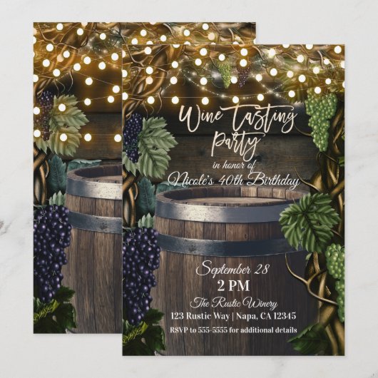 Invitation Fête de Dégustation de Vin de Raisin de Tonneau en (Devant / Derrière)