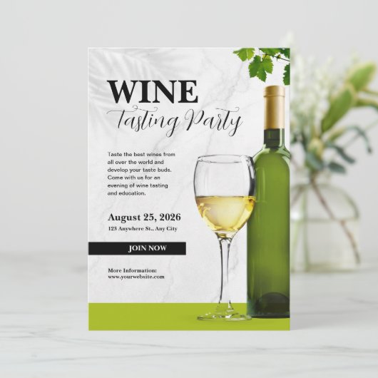 Invitation Fête de dégustation de vin élégante blanche et ver (Debout devant)