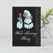 Invitation FÊTE DE DÉGUSTATION DE VINS Damask Black White Cha (Debout devant)