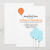 Invitation Fête de départ Ballons Bleus Orange et Sarcelle (Devant / Derrière)