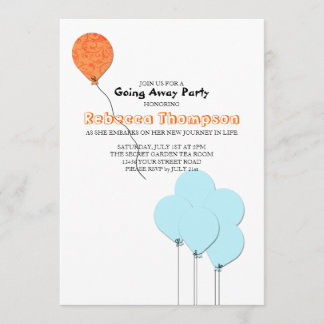 Invitation Fête de départ Ballons Bleus Orange et Sarcelle