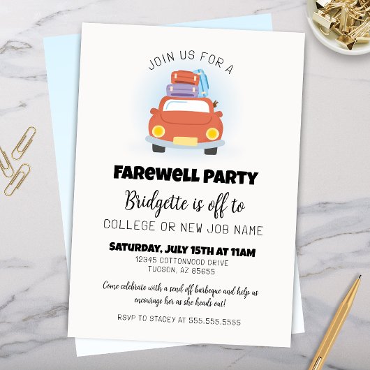 Invitation Fête de départ de promo rétro fun