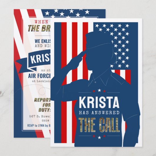 Invitation Fête de départ militaire rustique pour femme milit (Devant / Derrière)