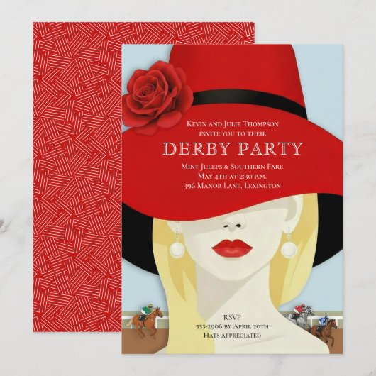 Invitation Fête de derby de cheval à aquarelle (Devant / Derrière)