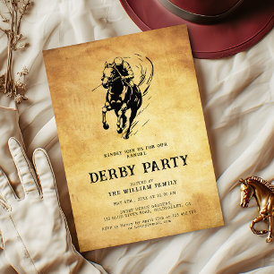 Invitation Fête de derby de cheval de course en papier ancien