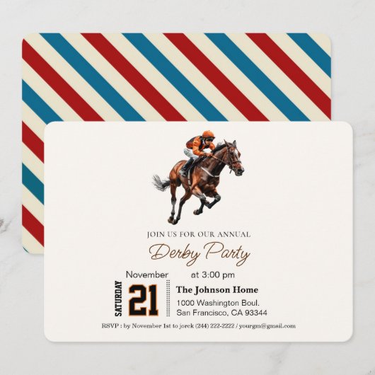 Invitation Fête de Derby de Cheval de Course Moderne Équestre (Devant / Derrière)