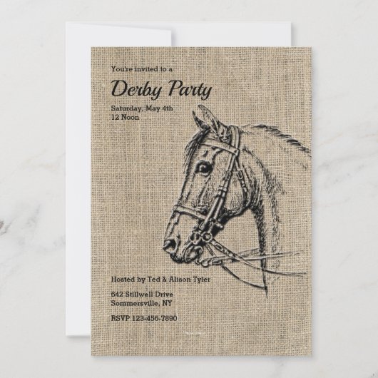 Invitation Fête de Derby de Cheval Rustique (Devant)