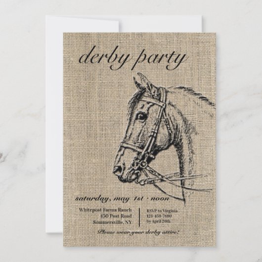 Invitation Fête de Derby de Cheval Rustique (Devant)