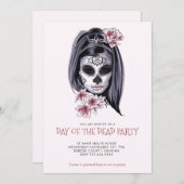 Invitation Fête de Dia De Los Muertos Rose Clair (Devant / Derrière)