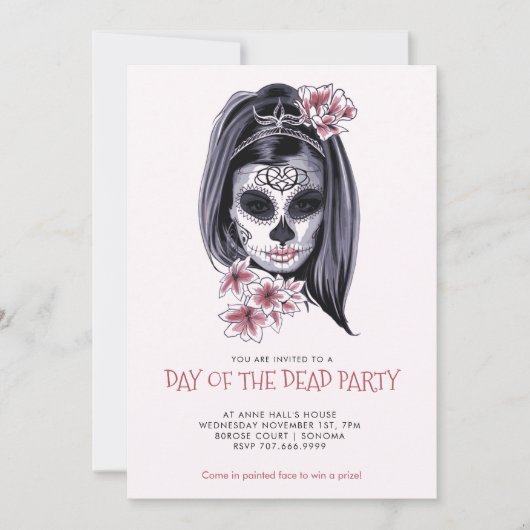 Invitation Fête de Dia De Los Muertos Rouge Foncé (Devant)
