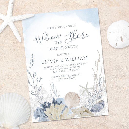 Invitation Fête de diner de coquillages de plage côtière