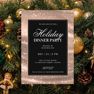 Invitation Fête de dîner de vacances à paillettes d'or noir e