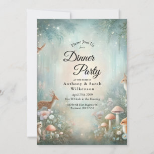 Invitation Fête de dîner enchantée forêt de teck et de pêche