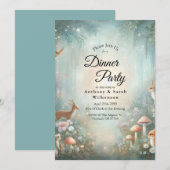 Invitation Fête de dîner enchantée forêt de teck et de pêche (Devant / Derrière)
