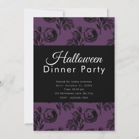 Invitation Fête de dîner gothique florale violette d'Hallowee (Devant)