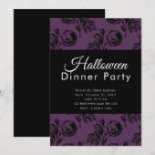 Invitation Fête de dîner gothique florale violette d'Hallowee (Devant / Derrière)