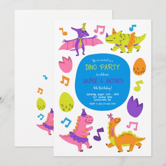 Invitation Fête de dinosaures (Devant / Derrière)