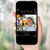 Invitation Fête de diplôme en or noir étoiles photo collage