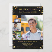 Invitation Fête de diplôme en or noir étoiles photo collage (Devant)