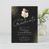 Invitation Fête de diplômée universitaire avec ballons paille (Debout devant)