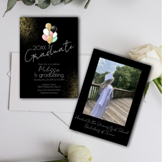 Invitation Fête de diplômée universitaire avec ballons paille