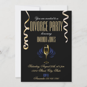 Invitation Fête de divorce au Champagne avec ruban noir et or
