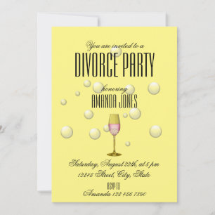 Invitation Fête de divorce au champagne jaune fille chic
