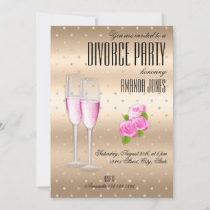 Invitation Fête de divorce au champagne rose et or