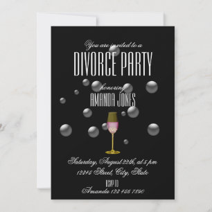 Invitation Fête de divorce pétillante Or Noir Argent