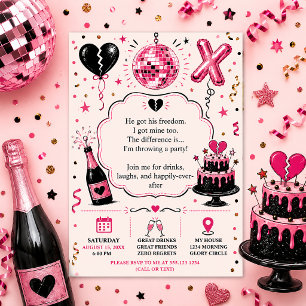 Invitation Fête de divorce rose et noir