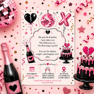 Invitation Fête de divorce rose et noir |