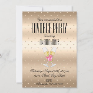 Invitation Fête de divorce Rubans dorés Pop Champagne