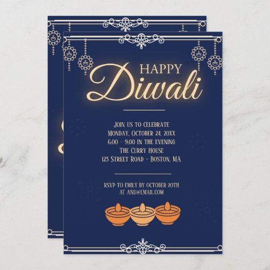 Invitation Fête de Diwali (Devant / Derrière)